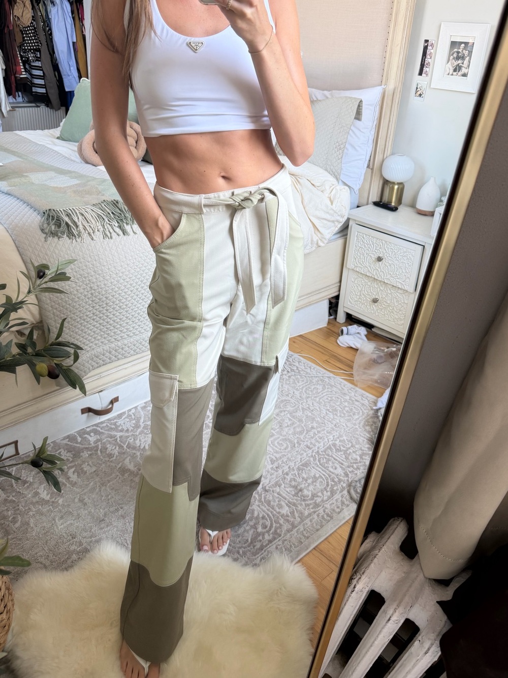 Jonathan Simkhai Women’s Colorblock Utility Pants - Olive & Cream